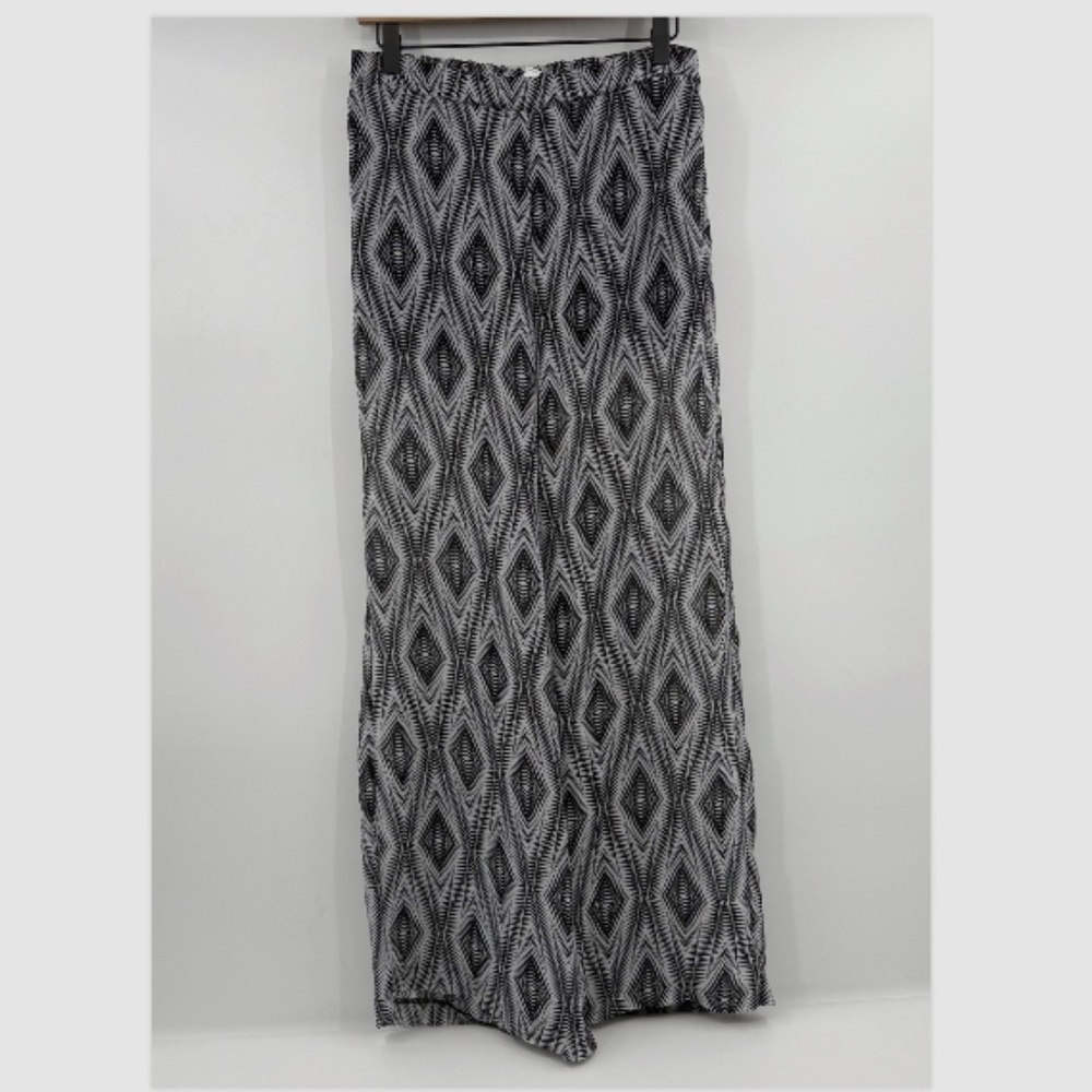 Bisou Bisou Pants Women Small White Black Wide Leg Sheer Palazzo Aztec Boho